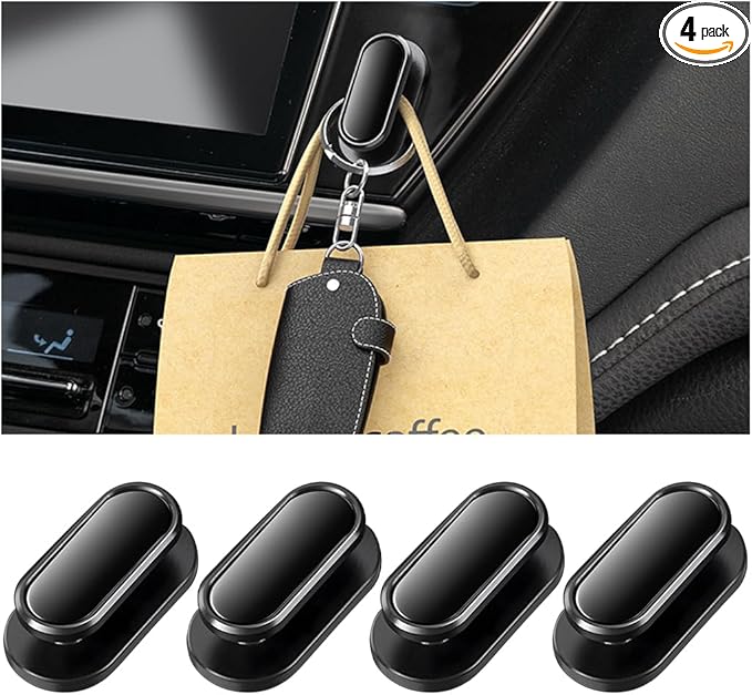 4PCS Car Mini Hooks, Multifunctional Self-Adhesive Vehicle Dashboard Backseat Hangers, Automotive Interior Wall Hanging Hook Stickers, Universal for SUV, Sedan, Truck (Black)