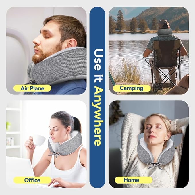 Letumalos Memory Foam Neck Pillow for Travel Adjustable Airplane Pillow 100 Percent Memory Foam Ergonomic Support for Sleeping on Flights Cars Office Home Use for Adults Men Women