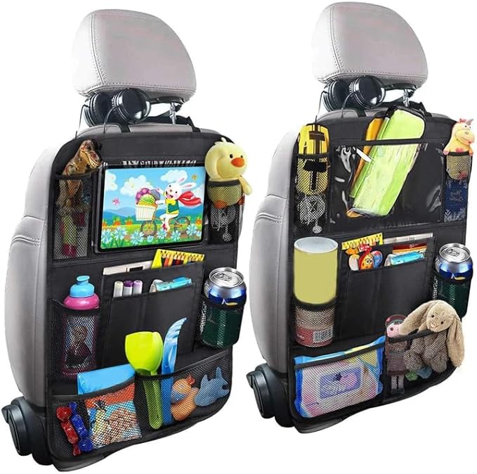 2 PCS Backseat Car Organizer With Clear 10" Tablet Holder And 10 Storage Pockets, Seat Back Protector, Car Organizer Back Seat for Family Road Trip Essentials Travel