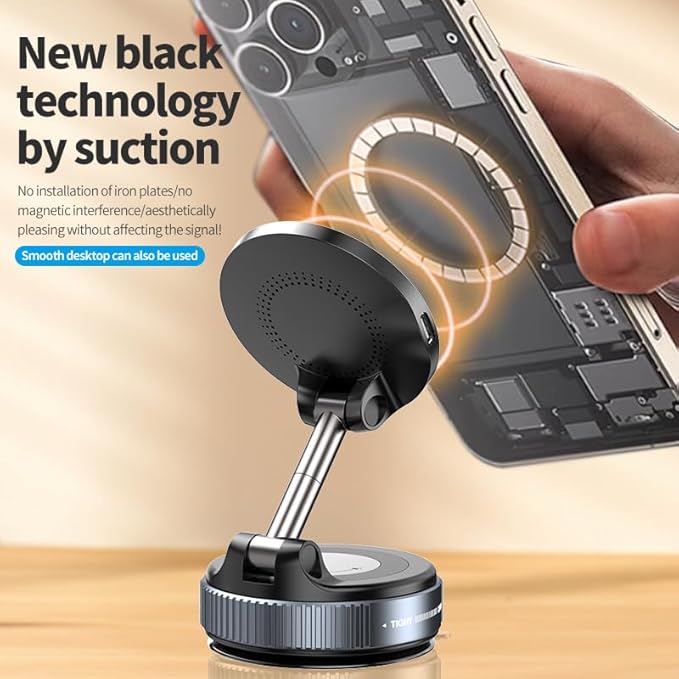 Magnetic Phone Holder for Car, Magsafe Car Mount with Nano Gel Suction Cup for Dashboard & Windshield, Compatible with iPhone 12/13/14/15/16/17 Series(Black)