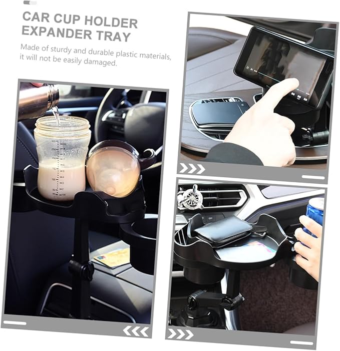 Healifty Car Cup Holder Expander Tray with Adjustable Multi Angle Rotation Car Drink Holder and Food Tray Organizer for Cups Phones Keys and Snacks Space Saving