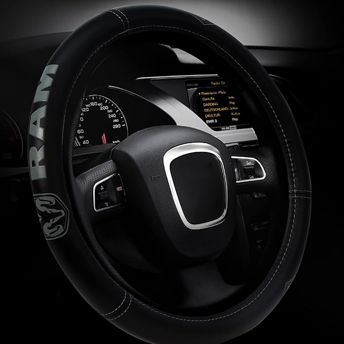 Plasticolor 006789R01 RAM Larger-Sized Truck Gray Ram Logo Steering Wheel Cover