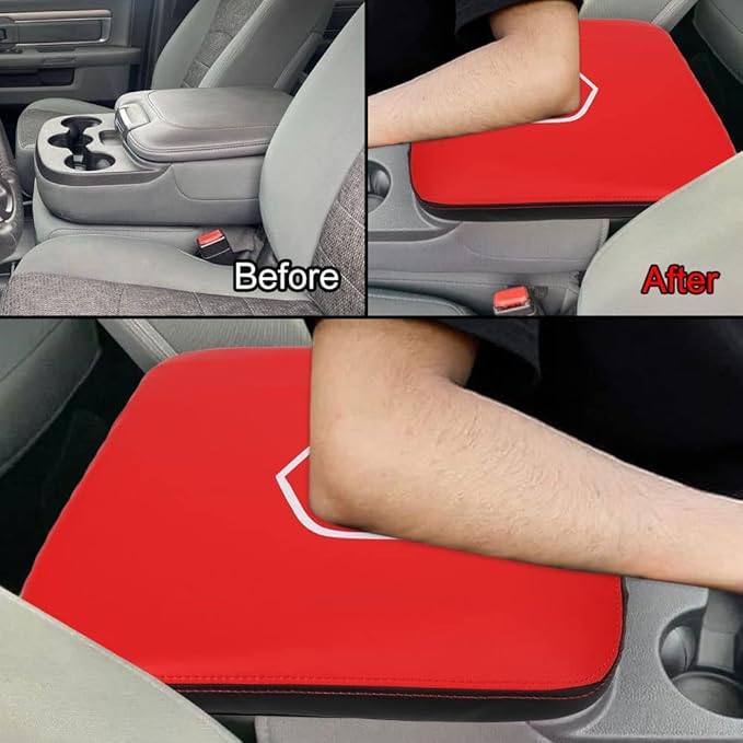 XITER 1PC Center Console Armrest Cover Leather Armrest Cover Cushion for Dodge 2013-2018 Ram 1500 2500 3500 4500 5500 2019-2024 Ram 1500 Classic(Fit for Jump Seat)-Red+Black
