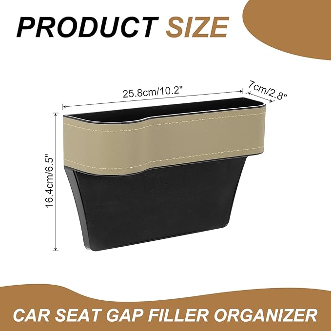 HARFINGTON Car Seat Gap Filler Organizer 10.2 x 6.5 x 3.1 Inch ABS+Leather Universal Car Organizer Storage Box Between Seat and Console (Left) with Cup Holders for Phone Keys, Beige