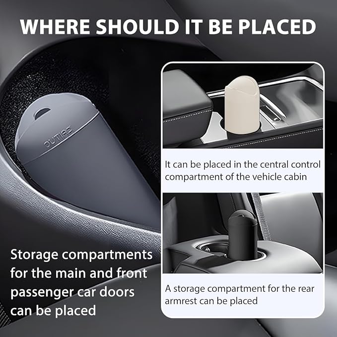 Car Trash Can with Lid, Silicone Leakproof Mini Round Vehicle Garbage Bin for Cup Holder, Portable Automotive Interior Waste Storage & Organizers Accessories, Universal Fit (Beige)
