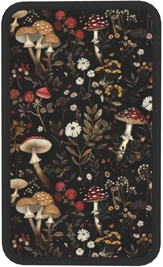 Mushroom Print Car Armrest Box Mat Vintage Boho Brown Floral Auto Center Console Cover Leaf Cars Arm Rest Seat Box Covers Accessories Interior Protection for Most Vehicle SUV Truck