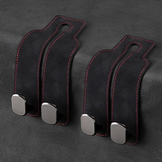 Leather Car Hooks, Car Back Seat Hooks, Car Headrest Hooks Universal for Bag Hooks, Ideal for Back Seat Storage﻿ (4pack-black)