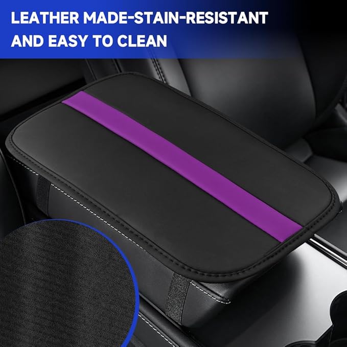 Car Center Console Cushion Pad, Arm Rest Cover for Car, Leather Waterproof Auto Armrest Seat Box Protector, Auto Armrest Storage Box Accessories Fits for Most Vehicles, SUVs, Trucks (Purple)
