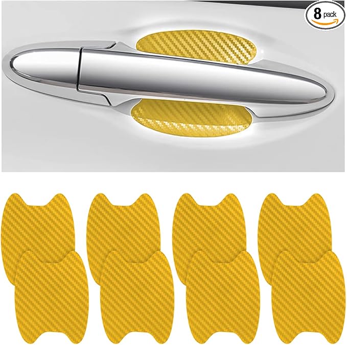 Blilo 8PCS Car Door Handle Sticker, Carbon Fiber, Gold/8PCS, Universal Fit, Door, Metal Finish