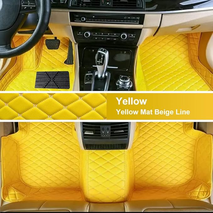 Custom Fit Car Floor Mats for Most Cars, SUVs, Trucks - Waterproof PU Leather All-Weather Floor Liners - Durable Anti-Slip Interior Car Accessories to Protect Vehicle Floors (Yellow)