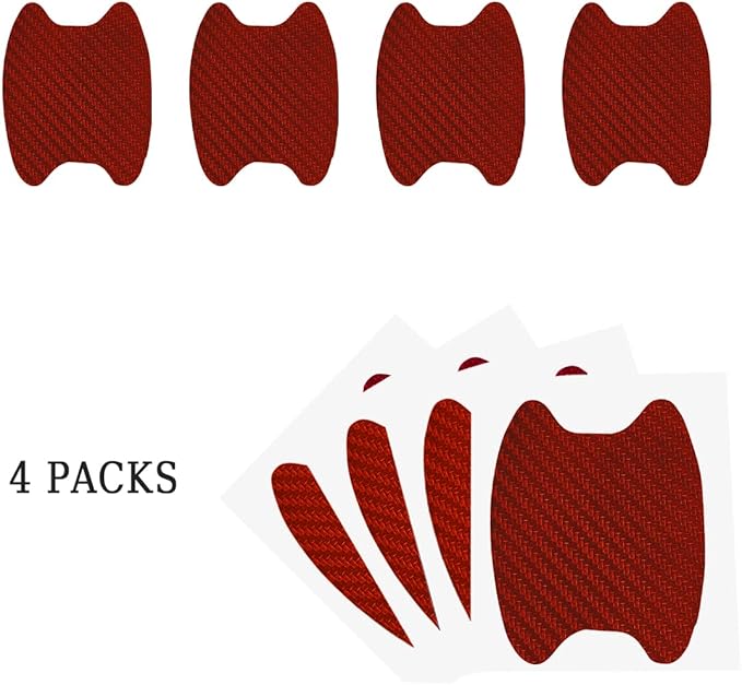 4PCS Carbon Fiber Anti-Scratches Car Cup Protector, Non-Marking Auto Door Protective Film, Universal for Most Handles (Red/4PCS)
