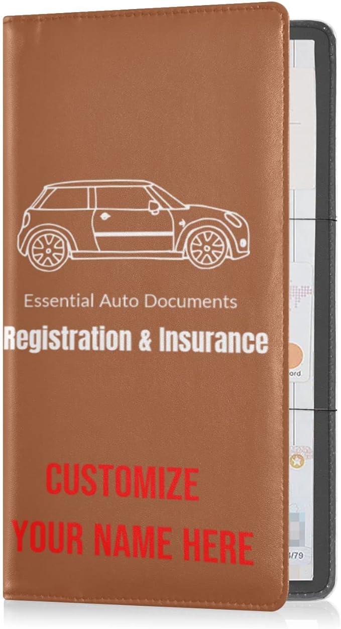 Custom Car Registration and Insurance Card Holder Personalized Leather Glove Box Organize Men Women Wallet Accessories Case for Cards, Essential Document Driver License Terracotta