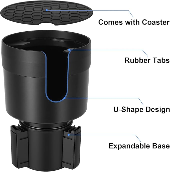 Kincown Car Cup Holder Expander, Large Cup Holder Extender for Car with Adjustable Base, Water Bottle Holder Adapter Fits Yeti, Hydro Flask 24/32oz, Big Water Bottles in 3"-3.9", Black