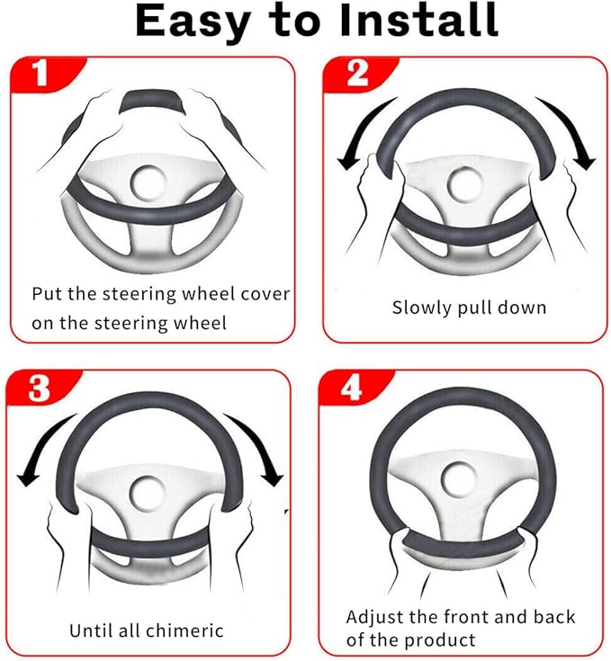 15 inch Car Steering Wheel Cover, Carbon Fiber Microfiber PU Leather Elastic Steering Wheel Protector for Men Women, Anti-Slip Breathable Car Interior Accessories (Grey)