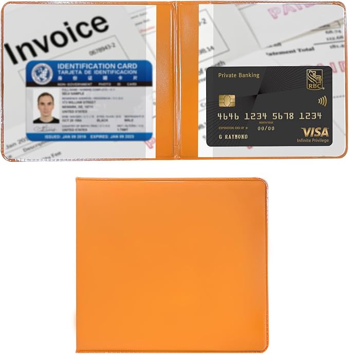 Ziciner Car Registration and Insurance Holder, 5.2"× 4.7" Premium Leather Auto Glove Box Organizer with Closure, Essential Car Document Holder for Card, Driver License (Orange)