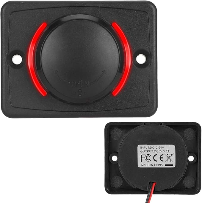 Car Dual USB Port Socket, 3.1A DC12V/24V Portable Mini Power Charger Socket with LED Indicator for High End Large Scale Vehicles Such as Ships, Yachts, RVs, Buses(Red)