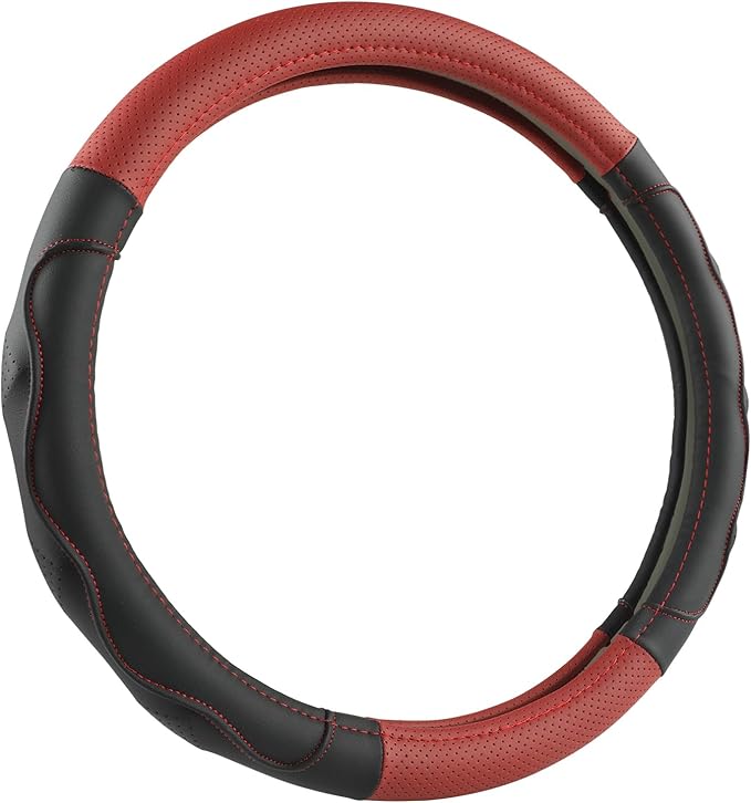 West Llama 3D Texture Steering Wheel Cover for Toyota, Anti-Slip Design, Premium Leather, Custom Fit for 14.5-15 inch, Stylish Interior Decoration(Red+Black-Standard Size)