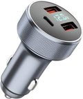 72W Fast Car Charger Adapter, Dual USB Fast Charging Type C Car Charger with LED Display Adapter, QC 3.0 PD Cigarette Lighter Adapter for Laptop Smartphone, 3 in 1 Power Delivery for All Car