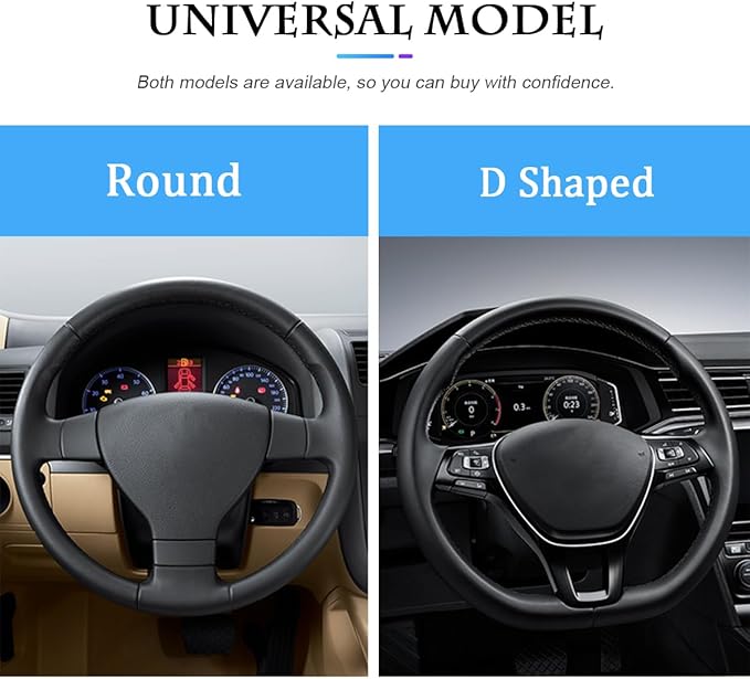 Car Steering Wheel Cover, Universal Microfiber PU Leather Elastic 15 inch Stitching Color Anti-Slip Steering Wheel Protector, Car Interior Protection Accessories for Men Women (Black/Purple)