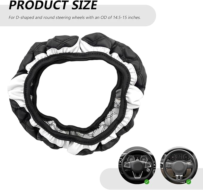 Car Steering Wheel Cover, 15 Inches Leather Steering Wheel Protector with Non-Slip Grip, Universal Wheel Covers Interior Decoration for Sedens Trucks SUVs, Car Accessories (White)