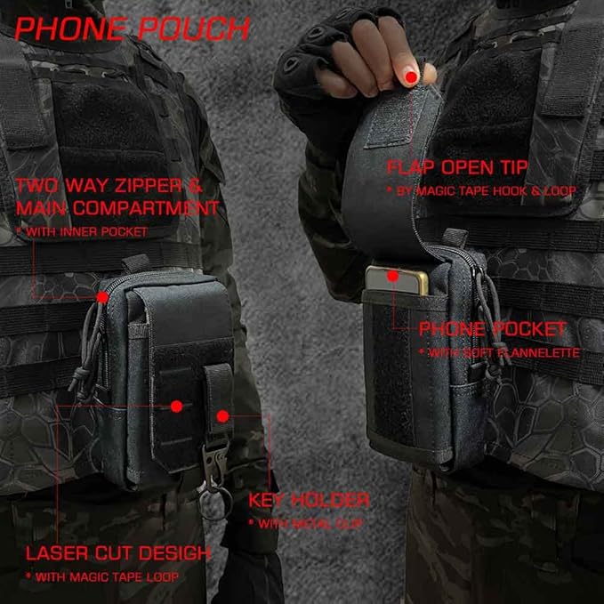 Car Truck Seat Back Organizer Tactical Molle, Upgrade Tactical Vehicle Panel Organizer with 5 Detachable Molle Pouch, Universal Fits for Most of Vehicle (Black)