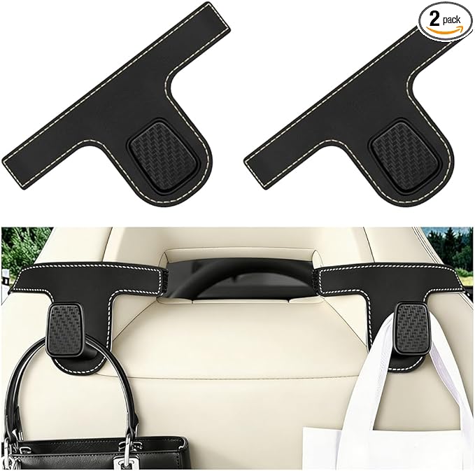 HZEL Car Seat Headrest Hook, 2PCS Vehicle Back Seat Hanger Holder Hook, Multipurpose Automotive Interior Headrest Storage Organizer for Purses Bags Coats, Universal for SUV Caravan Pickup (Black)