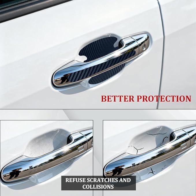 8PCS Car Door Handle Scratch Protectors, Car Door Handle Sticker, Carbon Fiber Anti-Scratches Auto Bowl Protectors, Waterproof Cup Paint Guard Protective Films for Most Vehicles (Blue 8PCS)