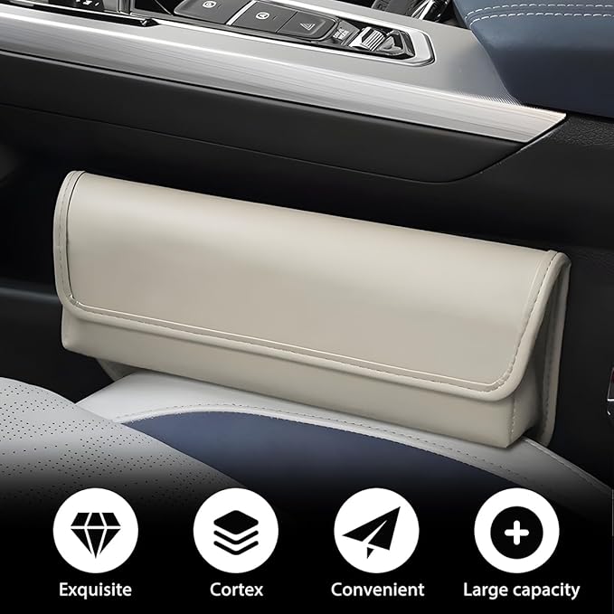 Car Seat Gap Filler Organizer, Leather Vehicle Side Seat Gap Storage Box with Lid for Phone Key Card, L-Capacity Auto Interior Organization, Universal for SUV Sedan Truck (Gray)