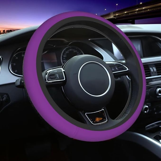 Elastic Stretch Steering Wheel Cover,Warm in Winter and Cool in Summer, Car Universal 15 inch, Microfiber Breathable Ice Silk, Anti-Slip, Odorless, Easy Carry,Purple