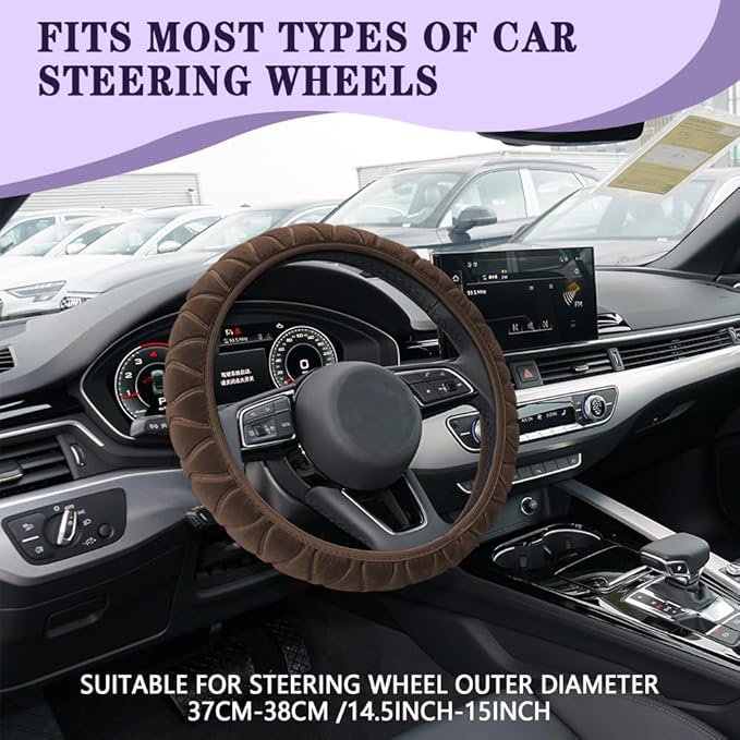Car Steering Wheel Cover, Universal Anti-Slip Auto Steering Wheel, Fluffy Steering Wheel Cover, Soft Plush Auto Interior Accessories Fit Vehicles, Sedans, SUVs, Vans, Trucks
