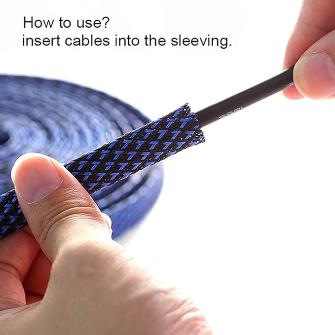 25ft - 1/8 Inch Cable Management Sleeve Protector,Wire Loom PET Expandable Wire Sleeving for Office TV Computer Home Theater Engine Bay Cord Organizer,Protect Cables from Pet Cat Dog Chewing,BlackBlue