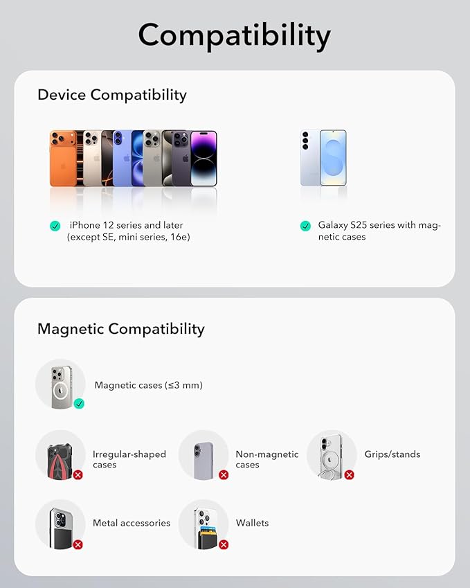 ESR for MagSafe Car Mount Charger with CryoBoost, Phone Cooling MagSafe Car Charger, Magnetic Wireless Car Charging, Air Vent/Dashboard Car Phone Holder for iPhone 17e/17-12, S26/S25, Fast Charging