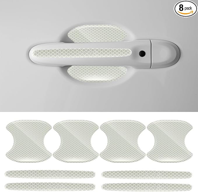 8PCS Car Door Handle Cup Scratch Protector Reflective Sticker - Anti-Scratch Car Door Handle Paint Cover Protective Film Traceless Stickers - Non-Marking Auto Doors Handles Bowl Sticker (White)