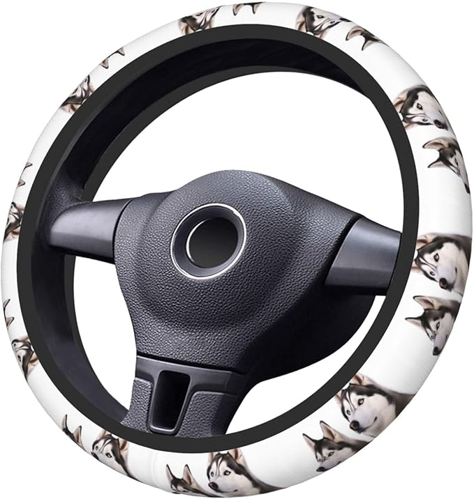 Elastic Steering Wheel Cover, Husky Dogs Car Wheel Covers for Women Men Anti-Slip Steering Wheel Protector Car Accessories, Universal 15 Inch Fit Auto, Suvs, Truck