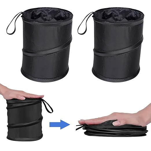 2pcs Collapsible Pop-up Car Trash Can with Elastic Band Hanging Multipurpose Trash Bin for Car/Home (Black)