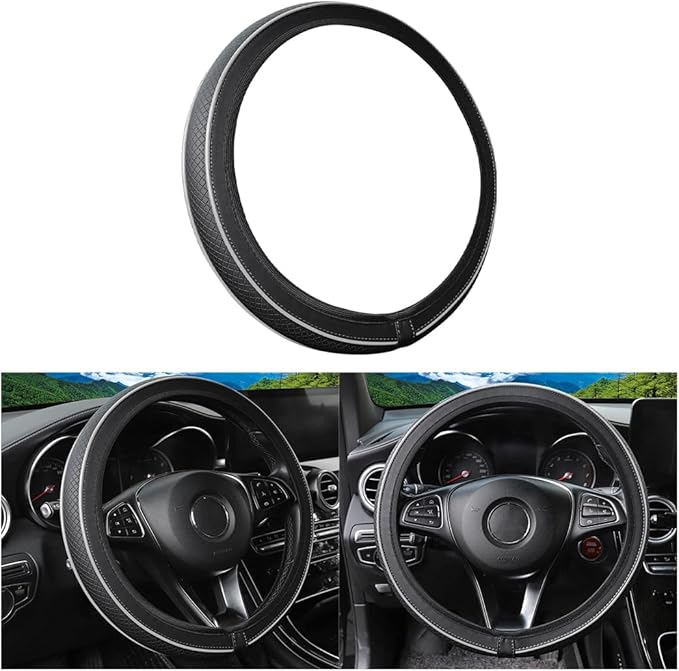 Car Steering Wheel Cover, Anti-Slip Breathable Leather Vehicle Steer Wheel Protector Adaptable to 14.5-15 Inches, Steering Wheel Protection Guard, Universal Automotive Accessories (Gray)