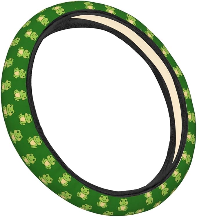 FeHuew Cute Green Frogs Steering Wheel Cover for Women, Girls 15 inch Universal Auto Car Anti Slip Wrap Steering Wheel Covers Fit for Vehicles, Truck, SUV