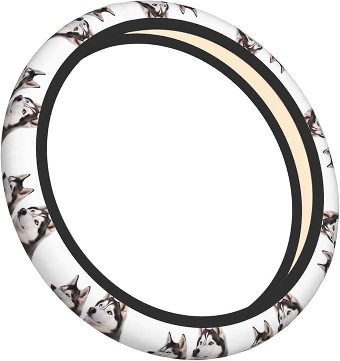Elastic Steering Wheel Cover, Husky Dogs Car Wheel Covers for Women Men Anti-Slip Steering Wheel Protector Car Accessories, Universal 15 Inch Fit Auto, Suvs, Truck