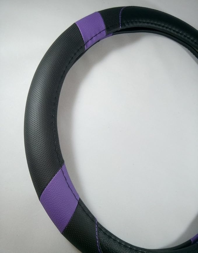 Jdragon Black & Purple PU Leather Best Grip Slip-On Steering Wheel Cover 14.25-15" Diameter
