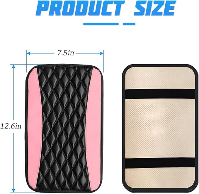 Car Center Console Cover, PU Leather Waterproof Vehicle Armrest Seat Box Protector, Automotive Interior Arm Rest Cushion Protection Accessories, Universal for SUV Sedan Truck (Black/Pink)