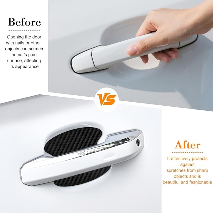 Car Door Handle Cup Scratch Protector, 4PCS 3D Carbon Fiber Vehicle Handle Bowl Sticker, Automotive Exterior Door Cup Protection Decal, Universal for SUV Caravan Automobile (Black)
