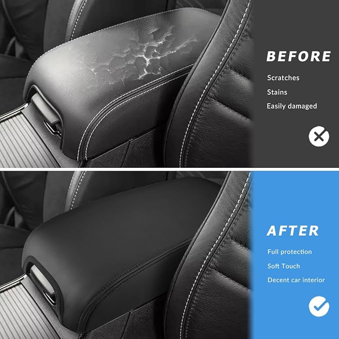 INTGET Center Console Cover for Dodge Charger Accessories 2011-2020 2021 2022 2023 for Chrysler 300 2015-2022 Leather Console Lid Protector Cushion Pad(Black Stitches, Without Pattern)