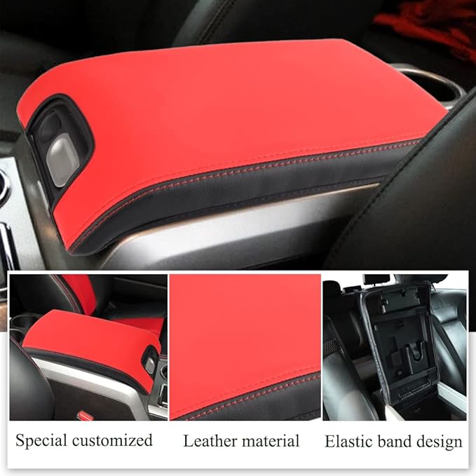 XITER 1PC Leather Center Console Armrest Box Cover Waterproof Cushion Pad for F150 2009-2014 Not Fit Jump Seat Console(Red+Black)