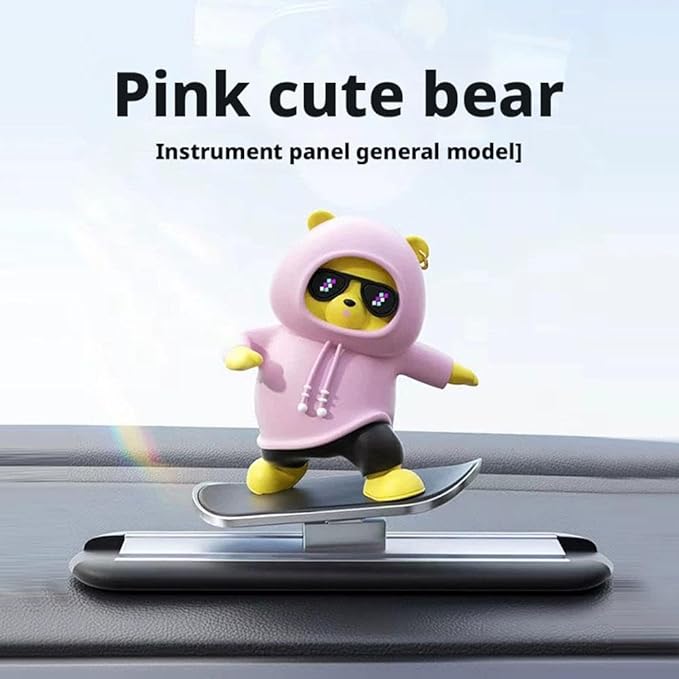 Slidable Skateboard Bear Car Dashboard Ornaments,Funny Mini Skateboard Bear Auto Center Console Ornaments Universal Car Interior Accessories Gifts for Women Men