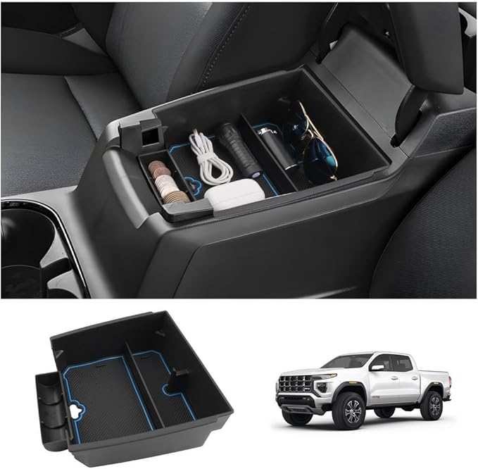 LUWU Center Console Organizer for 2023 2024 2025 2026 Colorado & GMC Canyon Accessories Armrest Console Storage Box Glove Organizer Tray ABS Material for Canyon Interior Accessories (Blue)