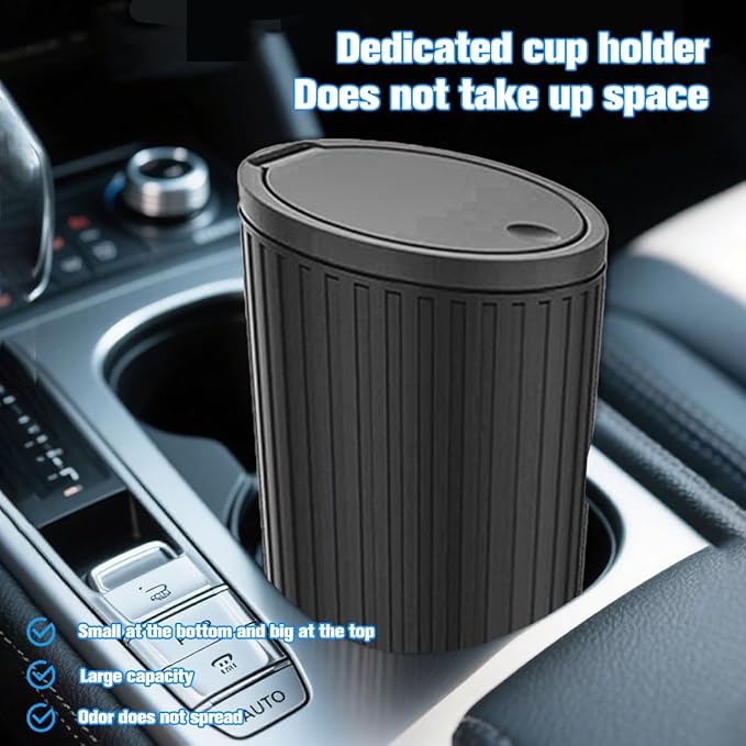 Car Trash Can with Lid, Mini Leakproof Cup Holder Vehicle Garbage Bin with 15PCS Rubbish Bags, Automotive Front Back Seat Dustbin Organizer, Universal for SUV Sedan Truck (Black)