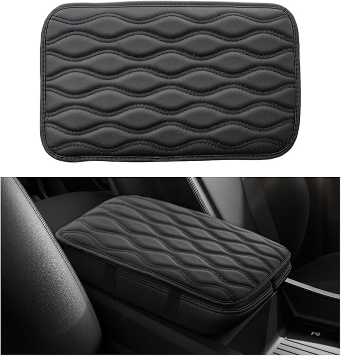 Car Center Console Pad, Waterproof Leather Armrest Seat Box Cover Protector, Non-Slip Middle Console Cushion Pad Interior Decor Fits Most Vehicles, Car Accessories (Black)