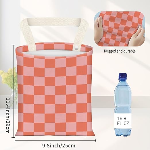 ADQWIOVL Car Garbage Can, Seat Back Hanging Cute Car Trash Can Bag, Car Organizer and Storage Bag for Travelling, Outdoor Cute Red Pink Checkerboard