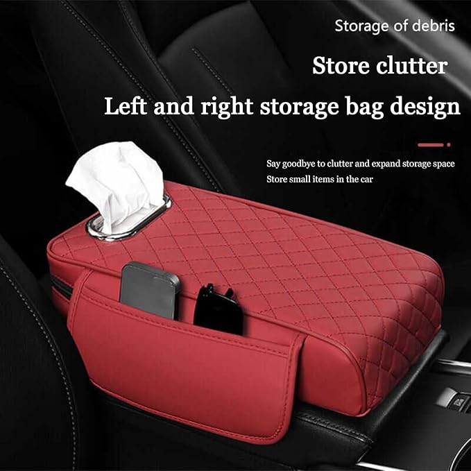 Car Center Console Cover for Infiniti FX SUV FX35 / FX37 / FX40 / FX45 /FX50, Leather Car Arm Rest Cover, Car Armrest Cushion with 2 Storage Bags Car Center Console Armrest Pad, B Black