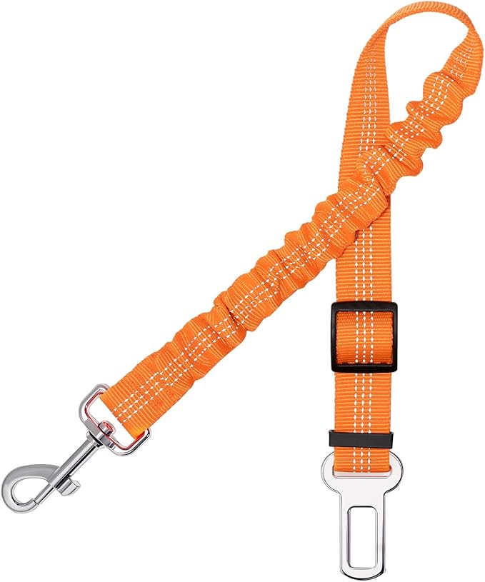 Aerkersun Dog Seat Belt for Car - Adjustable Dog Car Safety Harness, Elastic Cushioning Seatbelt Leash, Reinforced Metal Buckle Anti-Tangle Design, for Small and Medium Pets (Orange)